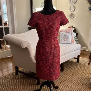 Tahari Pink Sheath Midi Dress with Bateau Neckline